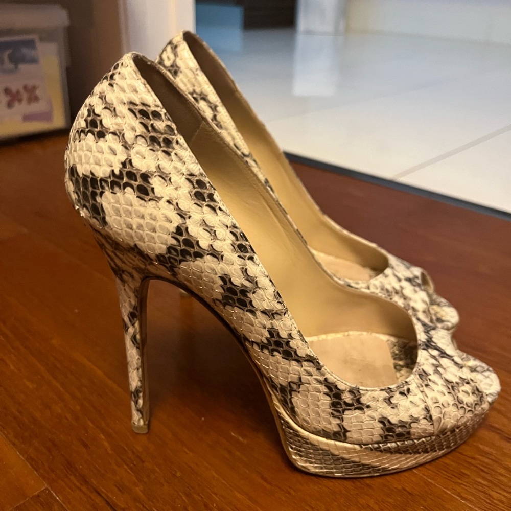 Jimmy Choo snakeskin platform peep toe sandals